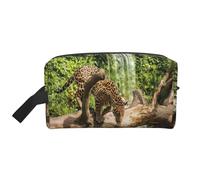 Borsa portaoggetti con stampa bandiera islandese - Borsa da toilette da viaggio resistente, accessorio da imballaggio in tela portatile per tutti i giorni, palestra e viaggi, Pantera sulla cascata del