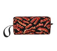 Borsa portaoggetti con stampa con motivo bacon, borsa portatile semplice da tenere in mano, borsa da viaggio con cerniera per il trucco, può contenere oggetti quotidiani, strumenti, cosmetici,