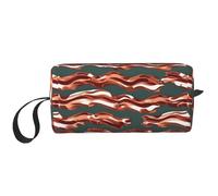 Borsa portaoggetti con stampa con motivo bacon, borsa portatile semplice da tenere in mano, borsa da viaggio con cerniera per il trucco, può contenere oggetti quotidiani, strumenti, cosmetici,