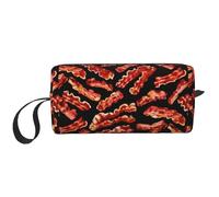 Borsa portaoggetti con stampa con motivo bacon, borsa portatile semplice da tenere in mano, borsa da viaggio con cerniera per il trucco, può contenere oggetti quotidiani, strumenti, cosmetici,