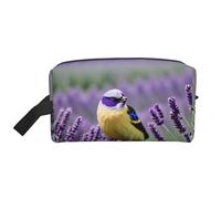 Borsa portaoggetti con stampa di cactus verde, elegante borsa da toeletta e cosmetici da viaggio, accessorio per viaggi, uso in palestra, Uccello in viola lavanda fiori floreali, taglia unica