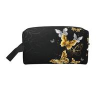 Borsa portaoggetti con stampa di farfalle bianche e dorate, borsa da viaggio resistente, accessorio da viaggio in tela per tutti i giorni, palestra e viaggi, Oro Bianco Farfalle Nero, taglia unica