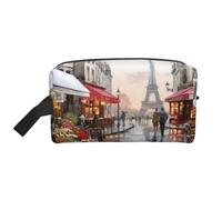 Borsa portaoggetti con stampa di mucca e girasole - Borsa da toilette da viaggio resistente, borsa organizer portatile per trucchi e cosmetici con cerniera, Pittura A Olio Parigi Scena Strada Torre
