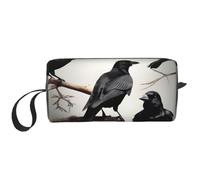 Borsa portaoggetti con stampa di uccelli neri su un ramo con corvo nero, borsa portatile semplice da tenere in mano, borsa da viaggio con cerniera per il trucco, può contenere necessità quotidiane,