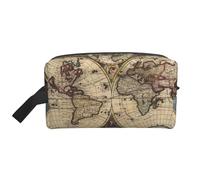 Borsa portaoggetti con stampa faro da spiaggia, borsa da viaggio resistente, borsa organizer portatile per trucchi e cosmetici con cerniera, Globo del mondo della mappa antica, taglia unica