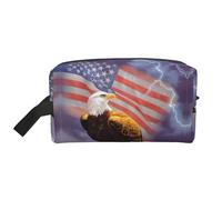 Borsa portaoggetti con stampa fenicottero, borsa da toilette da viaggio resistente, custodia portatile per trucchi e cosmetici con cerniera, Aquila con bandiera degli Stati Uniti, taglia unica