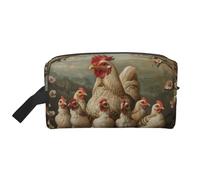 Borsa portaoggetti con stampa floreale con cerchi etnici - Borse per cosmetici da viaggio, kit Dopp, organizer per articoli da toeletta, borsa portatile con cerniera, Una fuga di polli, taglia unica