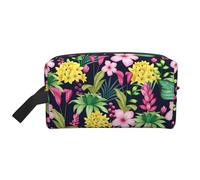 Borsa portaoggetti con stampa Golden Retrievers - Borsa da toilette da viaggio resistente, astuccio portatile per trucchi e cosmetici con cerniera, Fiore colorato hawaiano., taglia unica