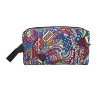 Borsa portaoggetti con stampa natalizia di Babbo Natale, borsa da toilette da viaggio resistente, custodia portatile per trucchi e cosmetici con cerniera, Disegno astratto del modello di colore