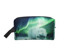 Borsa portaoggetti con stampa panda rosso, borsa da viaggio resistente, organizer portatile per trucchi e cosmetici con cerniera, Orso polare Northern Lights, taglia unica