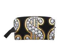 Borsa portaoggetti con stampa spiaggia di sabbia bianca - Borsa da toilette da viaggio resistente, custodia portatile per trucchi e cosmetici con cerniera, Segno del dollaro d'oro, taglia unica