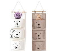 Borsa Portaoggetti da Appendere Parete con 3 Tasche in Tessuto,Tasche Portaoggetti da Parete,Porta Oggetti Bagno da Appendere, Bianco e Grigio per Camera da Letto, Cucina,Ufficio, Bagno