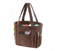 Borsa portaoggetti e tote all'uncinetto, borsa vintage in velluto a coste con occhielli in metallo per lavorare a maglia senza grovigli, spazioso organizer con tasche per viaggi e uso quotidiano |