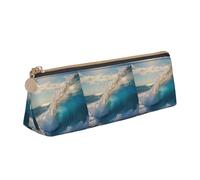 Borsa portaoggetti in pelle a triangolo con onde oceaniche e articoli di cancelleria per le vacanze sono elementi essenziali da viaggio, bianco, Taglia unica, Astuccio per trucchi