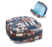 Borsa portaoggetti in stile nautico vintage con elementi nautici e vela, grande tasca mestruale con cerniera, borsa per assorbenti mestruali, per ragazze e donne, multicolore, 4.7x6.6x6.6 in/12x17x17
