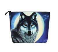 Borsa portaoggetti multifunzionale per cosmetici, da viaggio, d'affari, a casa, con cerniera, impermeabile, di grande capacità, con portamonete, Wolf Under Moon