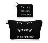 Borsa Portaoggetti Multifunzionale Per Gatti Neri Da 2 Pezzi - Cosmetica Portatile, Portamonete Carino Da Donna