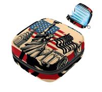 Borsa portaoggetti per assorbenti con mappa americana vintage statua della libertà, grande tasca mestruale con cerniera, per assorbenti mestruali, per ragazze e donne