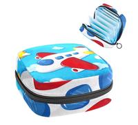 Borsa portaoggetti per assorbenti igienici, aereo, aereo, cartone animato, blu, borsa per kit per il primo ciclo mestruale, per ragazze e donne, sacchetto per coppette mestruali femminili borse per