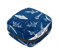 Borsa portaoggetti per assorbenti igienici, astronave, aereo, sfondo blu navy, borsa per kit per il primo periodo per ragazze e donne, sacchetto per coppette mestruali femminili borse per tamponi