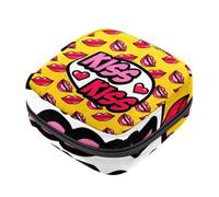 Borsa portaoggetti per assorbenti igienici, bacio bocca rossa labbra sfondo giallo borsa kit primo ciclo per ragazze e donne, sacchetto per coppetta mestruale femminile borse per tamponi mestruali
