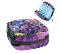 Borsa portaoggetti per assorbenti igienici, borsa mestruale per ragazze adolescenti della scuola, fiori del viole del pensiero, sacchetto portatile con cerniera, porta assorbenti igienici per borsa