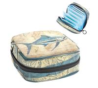 Borsa portaoggetti per assorbenti igienici, borsa mestruale per ragazze adolescenti della scuola, pesce spada vintage, sacchetto mestruale portatile con cerniera, borsa per assorbenti igienici, porta