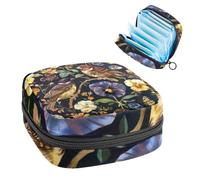 Borsa portaoggetti per assorbenti igienici, borsa mestruale per ragazze adolescenti della scuola, uccelli del viole del pensiero, sacchetto portatile con cerniera, porta assorbenti igienici per borsa