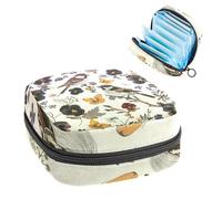 Borsa portaoggetti per assorbenti igienici, borsa mestruale per ragazze adolescenti della scuola, viole del pensiero, uccelli fiori, sacchetto mestruale portatile con cerniera, porta assorbenti