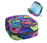 Borsa portaoggetti per assorbenti igienici, borsa mestruale per ragazze adolescenti scolastiche, camaleonti fluo, sacchetto mestruale portatile con cerniera, borsa per assorbenti igienici, porta