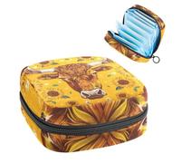 Borsa portaoggetti per assorbenti igienici, borsa mestruale per ragazze adolescenti scolastiche, girasoli mucca, toro, sacchetto mestruale portatile con cerniera, borsa per assorbenti igienici porta