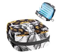 Borsa portaoggetti per assorbenti igienici, borsa mestruale per ragazze adolescenti scolastiche, girasoli mucca, toro, sacchetto mestruale portatile con cerniera, borsa per assorbenti igienici porta