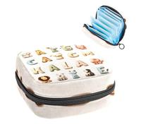 Borsa portaoggetti per assorbenti igienici, borsa per ragazze adolescenti della scuola, lettere dell'alfabeto con animali dei cartoni animati, sacchetto portatile con cerniera, porta assorbenti