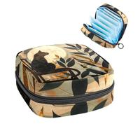 Borsa portaoggetti per assorbenti igienici, borsa per ragazze adolescenti, gatto metà secolo foglie luna, sacchetto portatile con cerniera, borsa per assorbenti igienici, porta tamponi per borsa