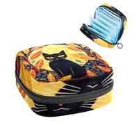 Borsa portaoggetti per assorbenti igienici, borsa per ragazze adolescenti scolastiche, foglia di luna con gatto della metà del secolo, sacchetto portatile con cerniera, porta assorbenti igienici per