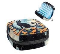 Borsa portaoggetti per assorbenti igienici, borsa per ragazze adolescenti scolastiche, foglie di luna e gatto della metà del secolo, sacchetto portatile con cerniera, porta assorbenti igienici per