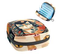 Borsa portaoggetti per assorbenti igienici, borsa per ragazze adolescenti scolastiche, foglie di luna e gatto della metà del secolo, sacchetto portatile con cerniera, porta assorbenti igienici per