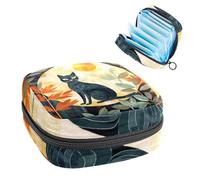 Borsa portaoggetti per assorbenti igienici, borsa per ragazze adolescenti scolastiche, gatto foglia luna metà secolo, sacchetto portatile con cerniera, borsa per assorbenti igienici, porta tamponi per
