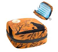 Borsa portaoggetti per assorbenti igienici, borsa per ragazze adolescenti scolastiche, gatto foglia luna metà secolo, sacchetto portatile con cerniera, borsa per assorbenti igienici, porta tamponi per