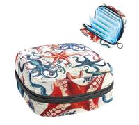 Borsa portaoggetti per assorbenti igienici, borsa per ragazze adolescenti, stella marina, polpo con stella marina, sacchetto mestruale portatile con cerniera, borsa per assorbenti igienici, porta