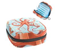 Borsa portaoggetti per assorbenti igienici, borsa per ragazze adolescenti, stelle marine, polpo con stella marina, sacchetto mestruale portatile con cerniera, borsa per assorbenti igienici, porta