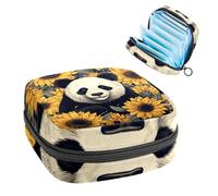 Borsa portaoggetti per assorbenti igienici, borsa portatile per coppette mestruali, borsa per il primo ciclo mestruale, per donne e ragazze, panda in girasole con cerniera per mestruazioni