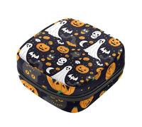 Borsa portaoggetti per assorbenti igienici, borsa portatile per coppette mestruali, borsa per il primo periodo per donne e ragazze, divertente zucca Halloween pipistrello fantasma cerniera