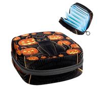 Borsa portaoggetti per assorbenti igienici, borsa portatile per coppette mestruali, borsa per il primo periodo per donne e ragazze, Halloween gatto nero zucca - 799 cerniera mestruazione borsa