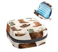 Borsa portaoggetti per assorbenti igienici, borsa portatile per coppette mestruali, borsa per il primo periodo per donne e ragazze, vintage, stivali da cowboy selvaggio West Cappelli senza cuciture