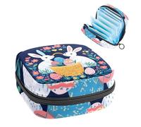 Borsa portaoggetti per assorbenti igienici con coniglietti, uova di Pasqua, fiori e cestino, grande tasca mestruale con cerniera, per assorbenti mestruali, per ragazze e donne
