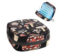 Borsa portaoggetti per assorbenti igienici con motivo a funghi e insetti, grande tasca mestruale con cerniera, borsa per assorbenti mestruali, per ragazze e donne