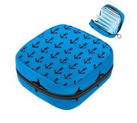 Borsa portaoggetti per assorbenti igienici con sfondo blu, con motivo a nave nera, grande tasca per coppette mestruali con cerniera, borse per assorbenti mestruali, per ragazze e donne