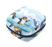 Borsa portaoggetti per assorbenti igienici, con tre pinguini antartici sul ghiaccio, per ragazze e donne, per coppette mestruali femminili