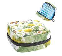 Borsa portaoggetti per assorbenti igienici, denti di leone e farfalle, fiori di campo, erbe floreali, borsa portatile per assorbenti mestruali, per donne, scuola, ufficio